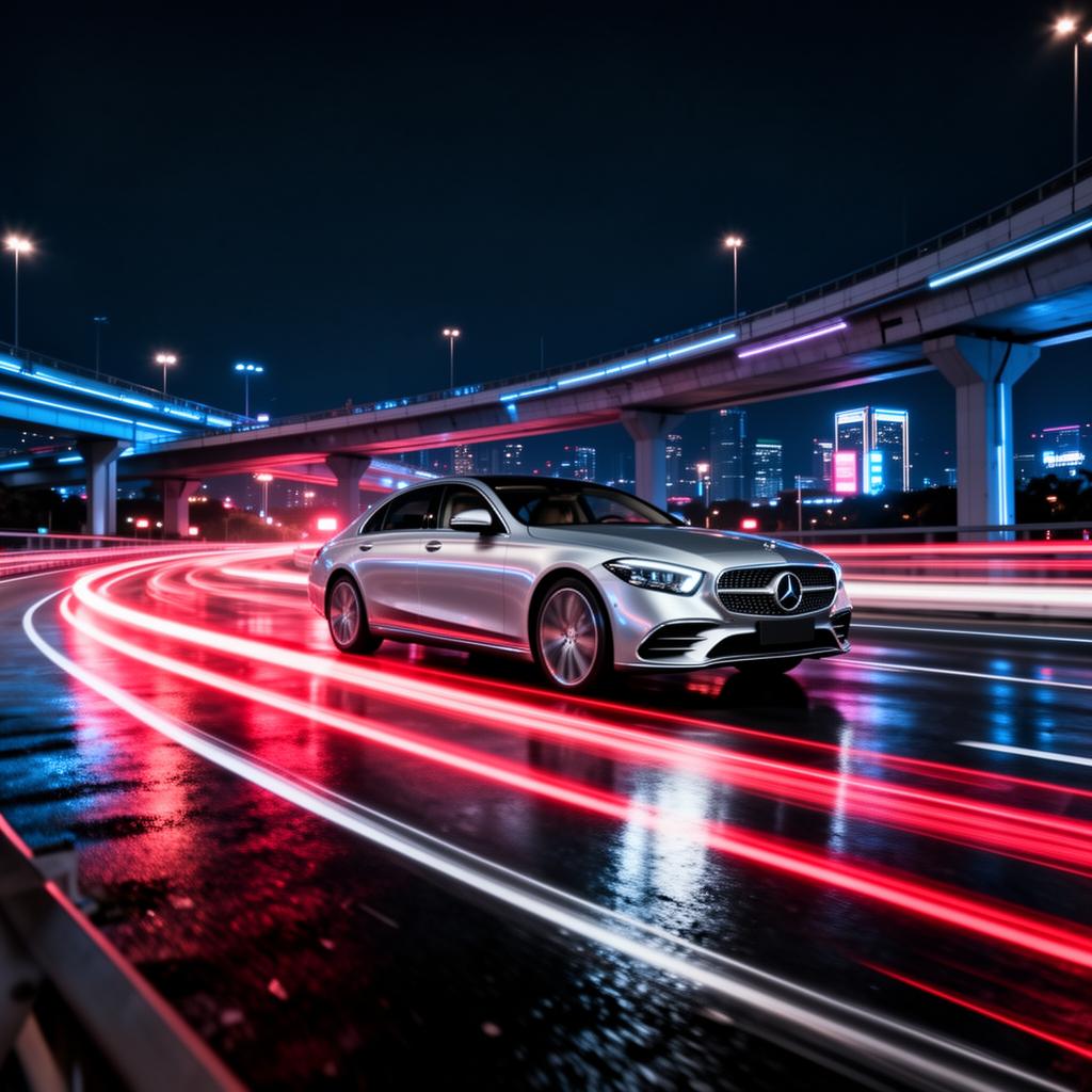 Cinematic night highway